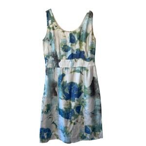 Banana Republic Cottage Silk Blue Green Watercolor Floral Cocktail Dress Size 8